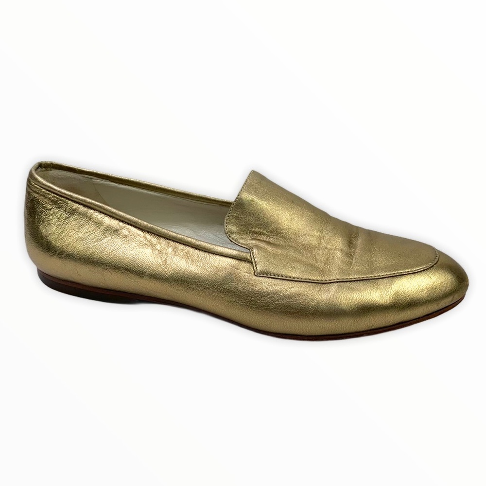 Joan Helpern metallic gold leather loafers 7